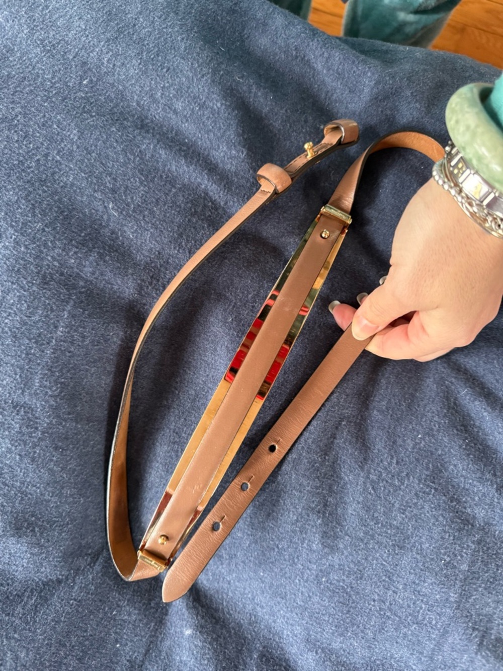 Ferragamo solid front gold and Brown Leather Belt